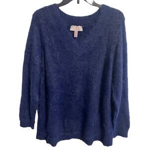 Laurie Felt Tunic Sweater Size Medium Navy Blue Shimmer Sparkle Holiday NEW